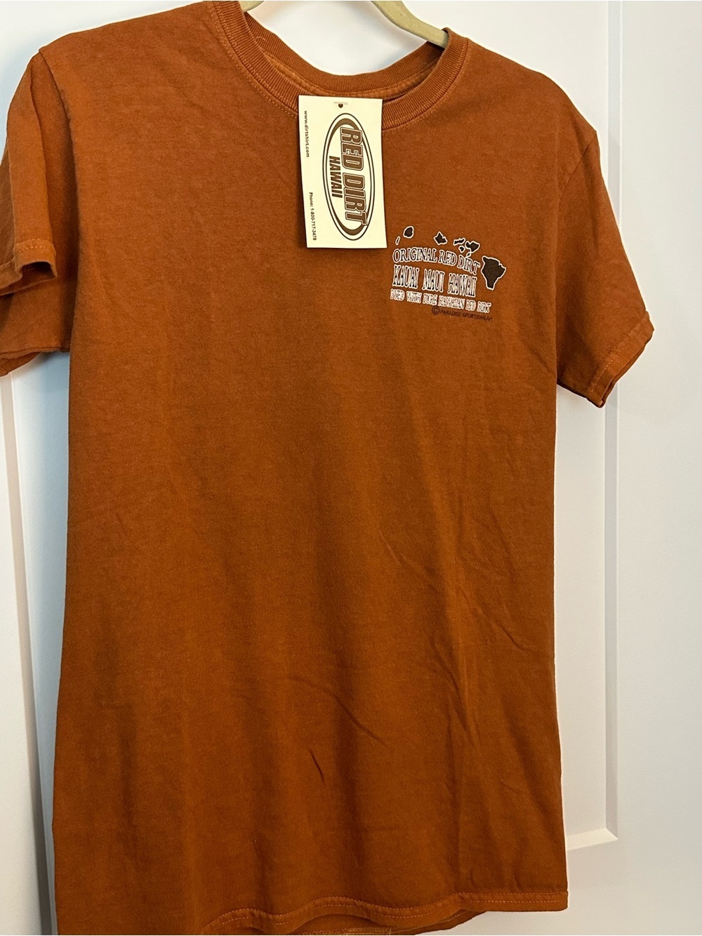 Red Dirt Shirt Crew Neck Short Sleeve Tee with VW Bus Hawaii Surf decal